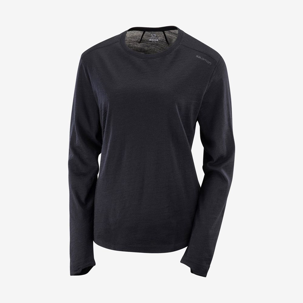 Salomon OUTLIFE MERINO LS W Capa Intermedia Mujer - Negras - Colombia (59372-LJKP)